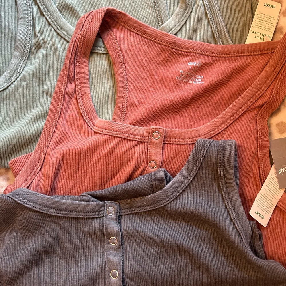 American Eagle Outfitters Ribbed Tank Tops - Pink, Blue, Green